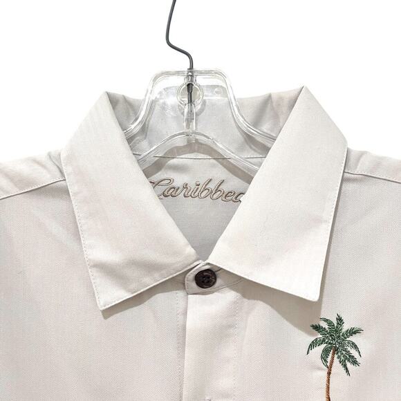 NWT Men’s CARIBBEAN Ivory Short Sleeve Shirt w Embroidered Palm Tree Sz L $89 - Picture 5 of 10